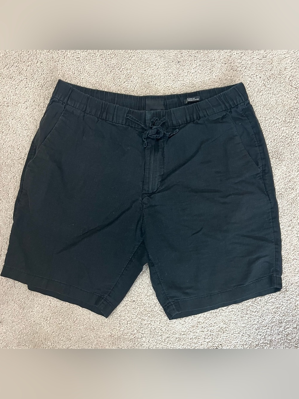 H&M Black Flat Front Men's Linen Blend Pull On Shorts with Drawstring Sz 30R